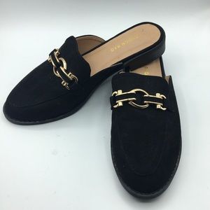 LONDON RAG Mules with Gold Buckle Detail
